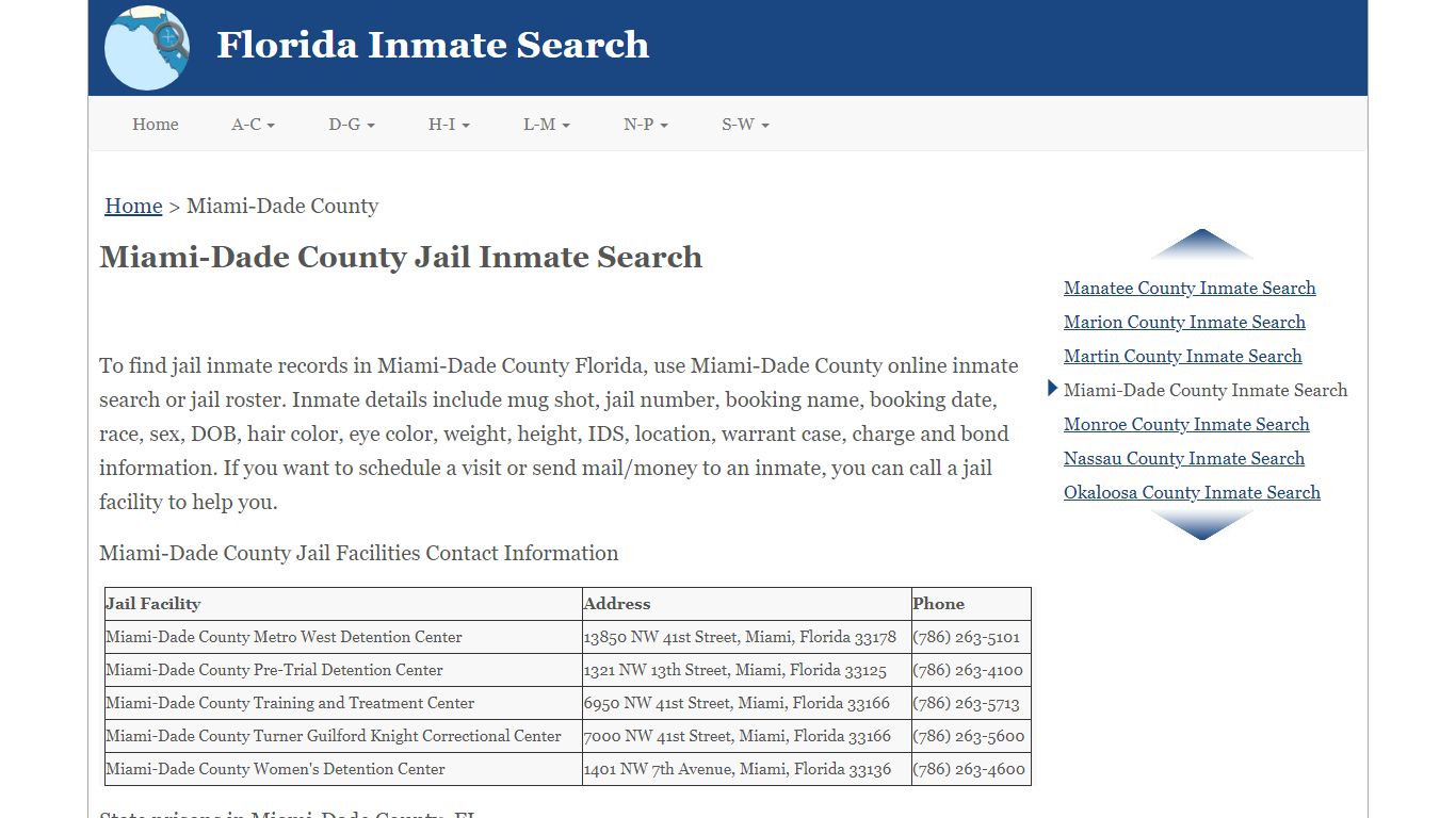 Miami-Dade County FL Jail Inmate Search